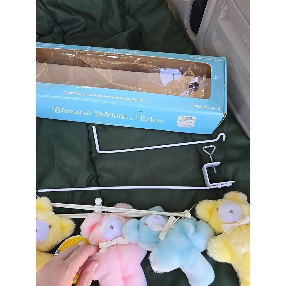 Vtg 1986 Eden Toys Musical Crib Mobile Teddy Bears Pastel Pink Blue Yellow Boxed